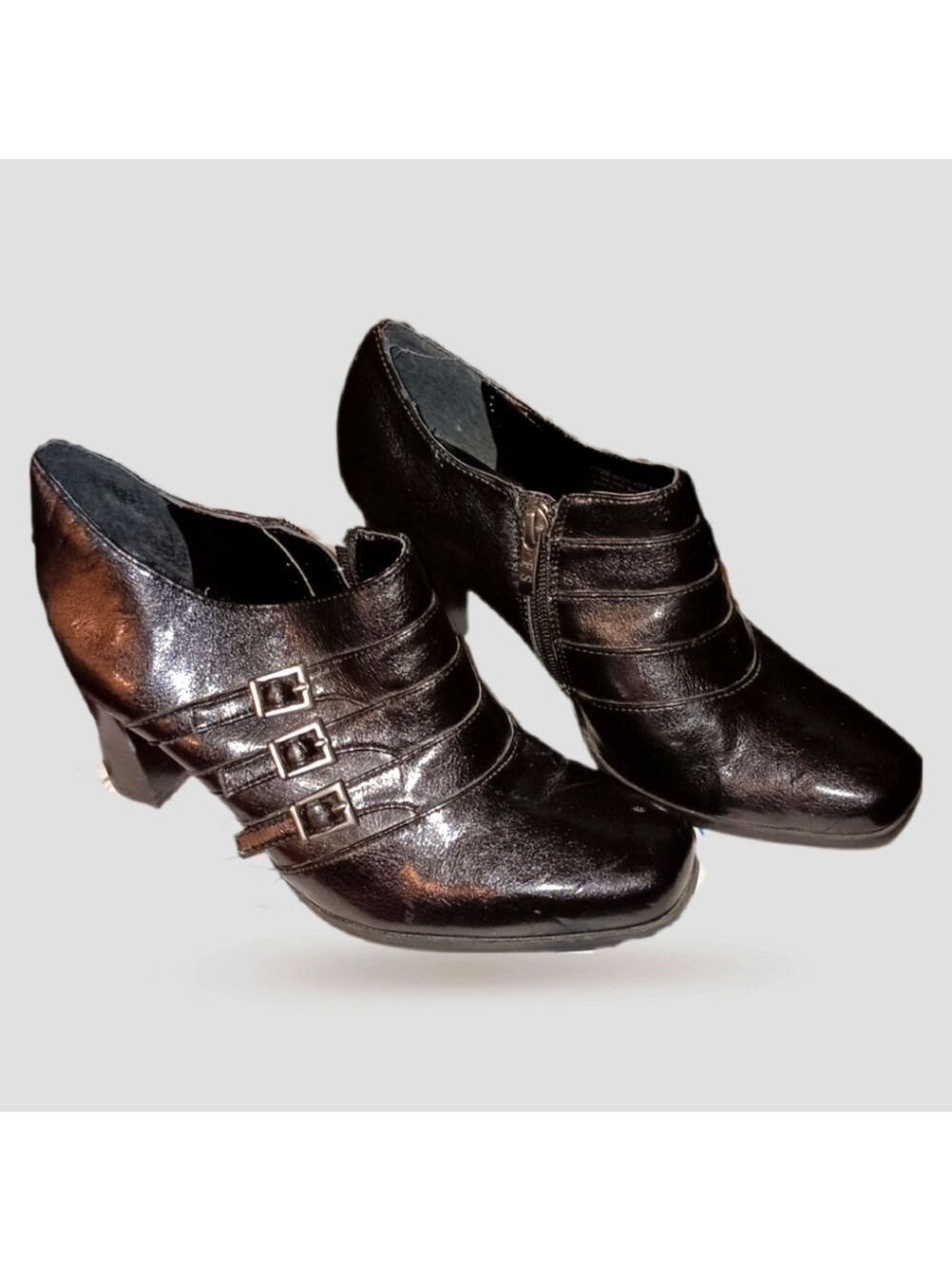 Franco Sarto Black Triple Buckle Heels Size 7.5